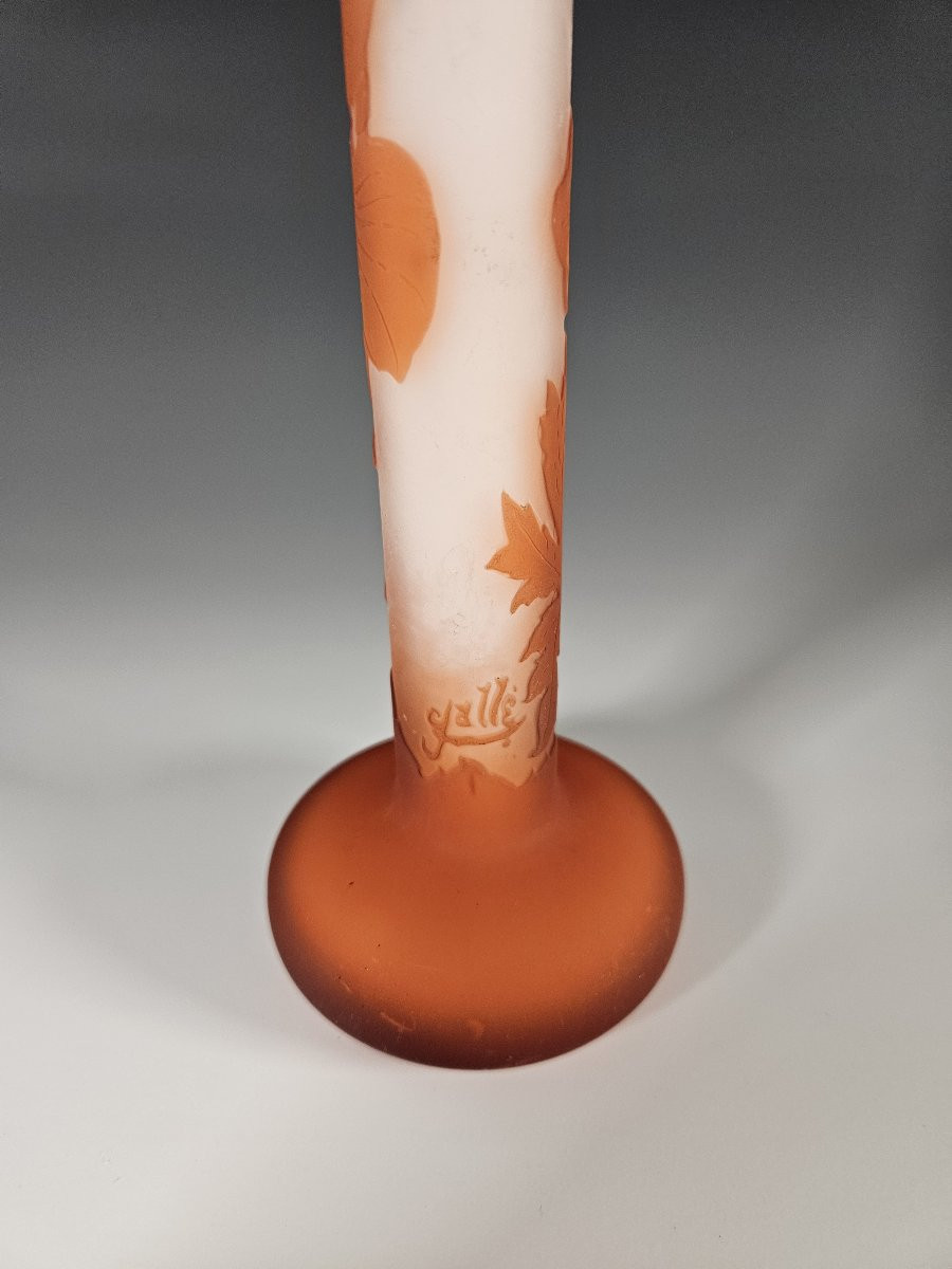 Gallé - Soliflore Vase In Acid-etched Decorated With Orange Anemones 21.5 Cm-photo-3