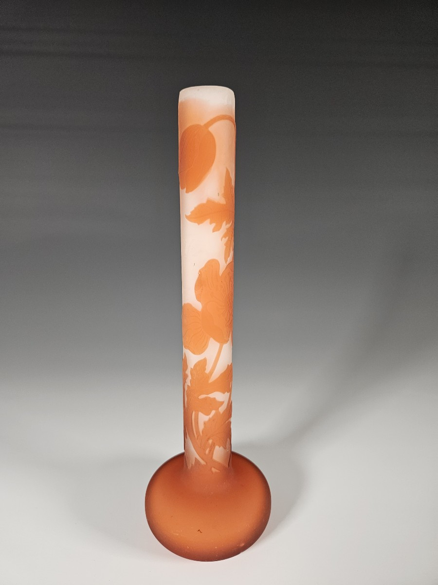 Gallé - Vase soliflore à décor d'anémones oranges 21,5 cm-photo-4