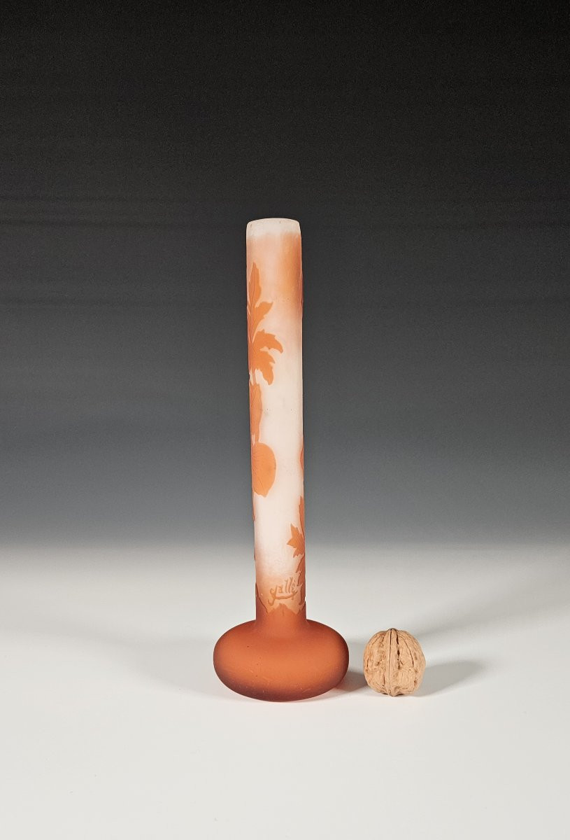 Gallé - Soliflore Vase In Acid-etched Decorated With Orange Anemones 21.5 Cm-photo-2