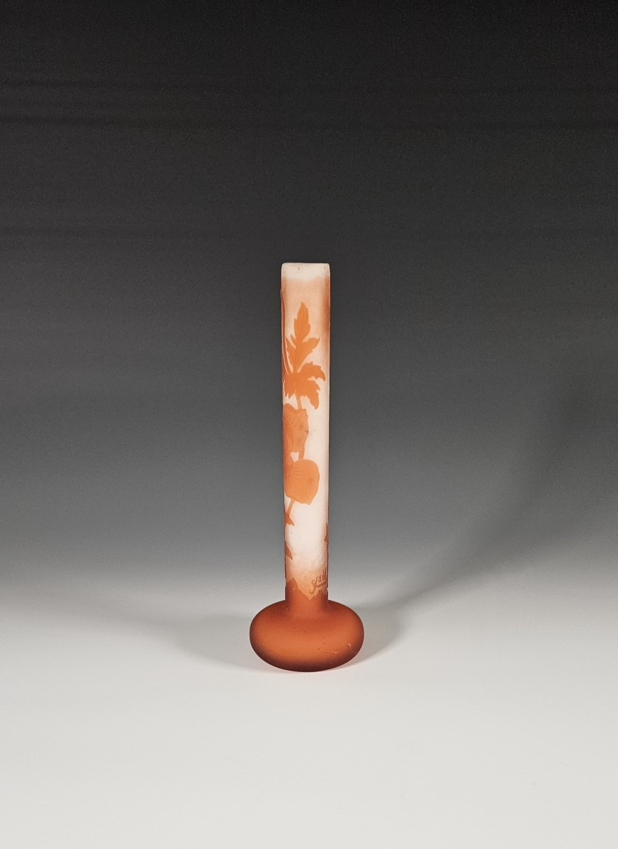 Gallé - Vase soliflore à décor d'anémones oranges 21,5 cm