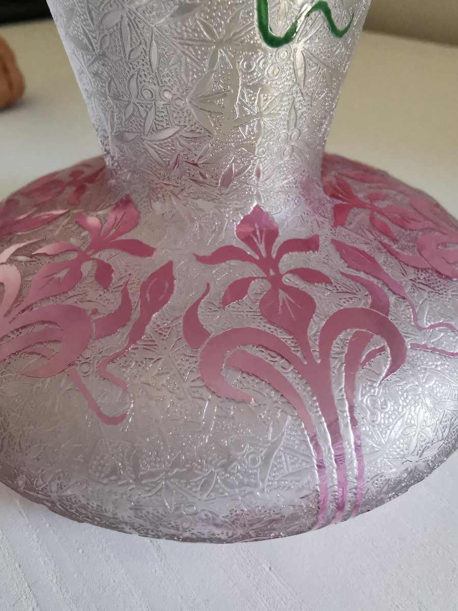Baccarat Acid-etched Crystal Vase - Clematis - Art Nouveau-photo-2