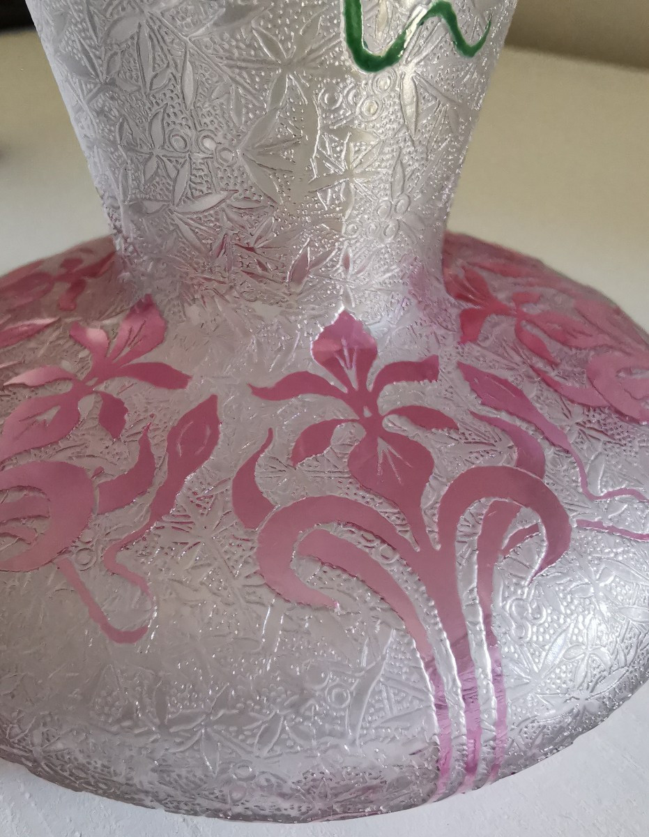 Baccarat Acid-etched Crystal Vase - Clematis - Art Nouveau-photo-1
