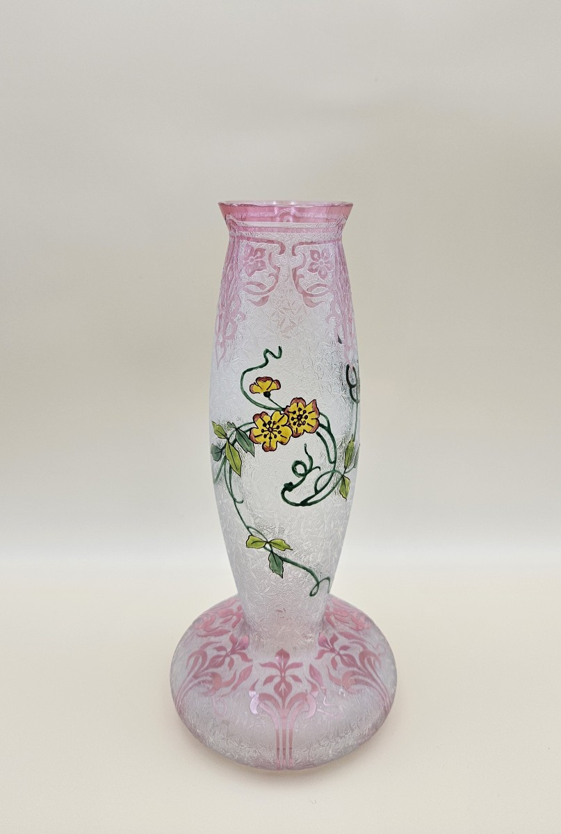 Baccarat Acid-etched Crystal Vase - Clematis - Art Nouveau