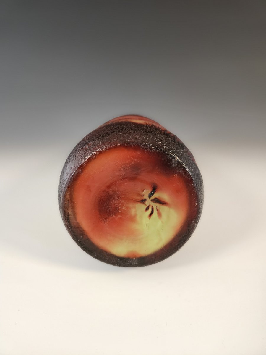 Vase Art Nouveau en verre dégagé à l’acide signé J.MICHEL - 26 cm-photo-5