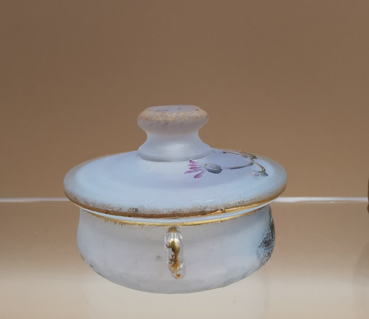 Daum Nancy Miniature Opalescent Covered Pot - Hen Décor - Fables La Fontaine 19th Century-photo-4