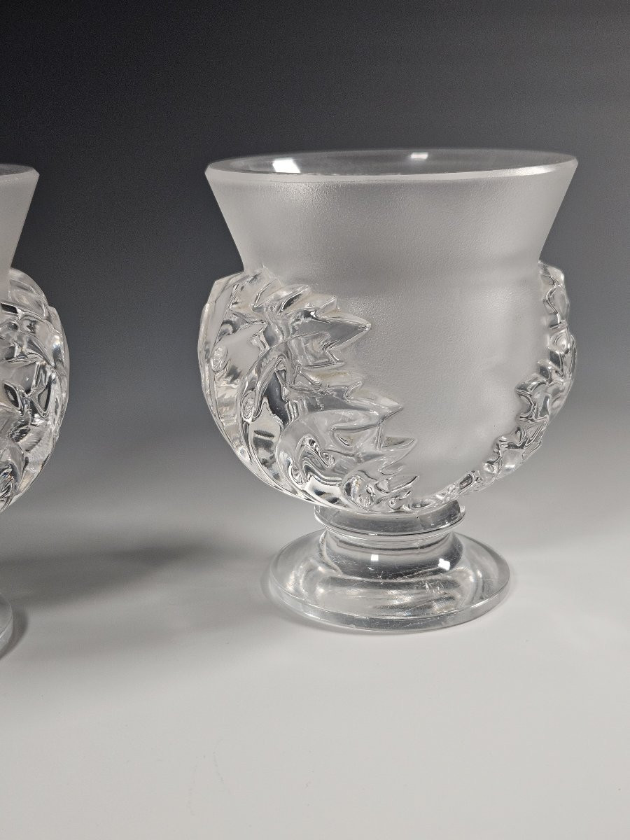 Lalique Pair Of Crystal Vases - Saint Cloud Model-photo-4