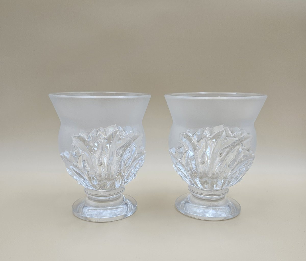 Lalique Pair Of Crystal Vases - Saint Cloud Model-photo-2