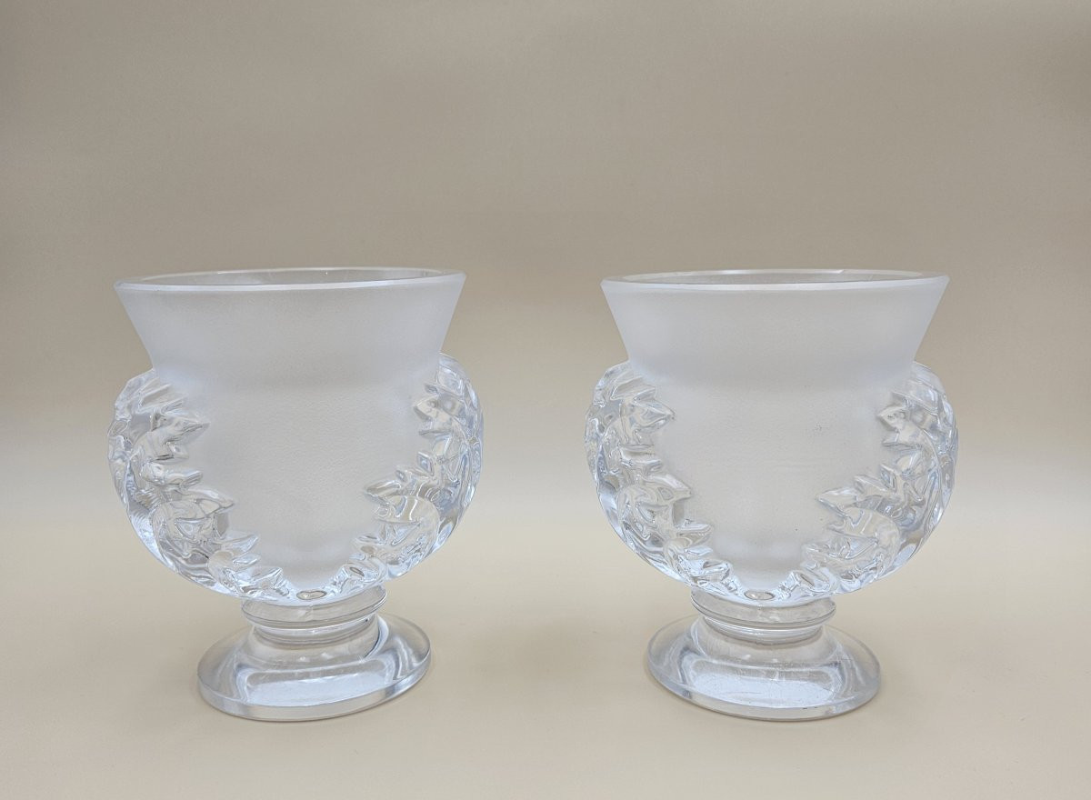 Lalique Pair Of Crystal Vases - Saint Cloud Model-photo-3