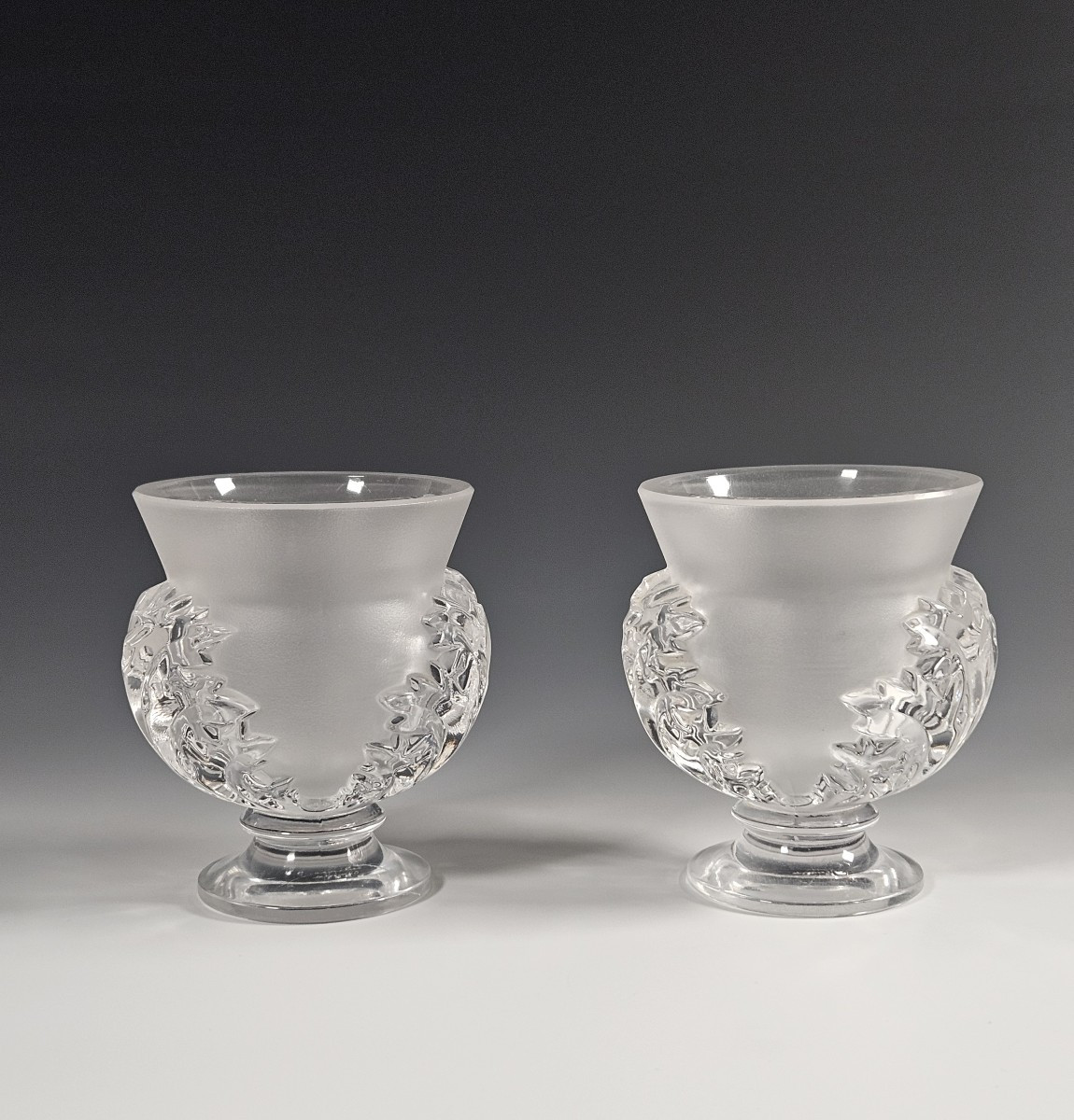 Lalique Pair Of Crystal Vases - Saint Cloud Model
