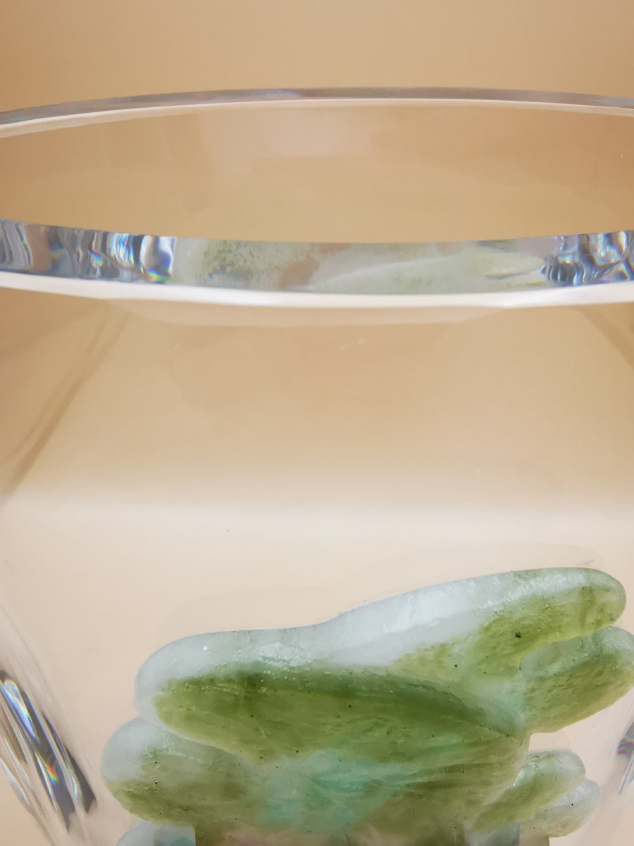 Daum Nancy - Vase In Crystal And Pâte De Verre - Lotus Flower-photo-5