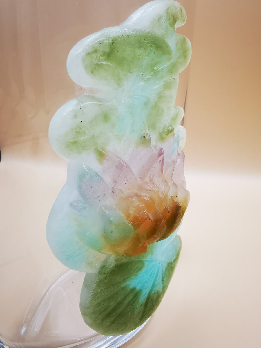 Daum Nancy - Vase In Crystal And Pâte De Verre - Lotus Flower-photo-6
