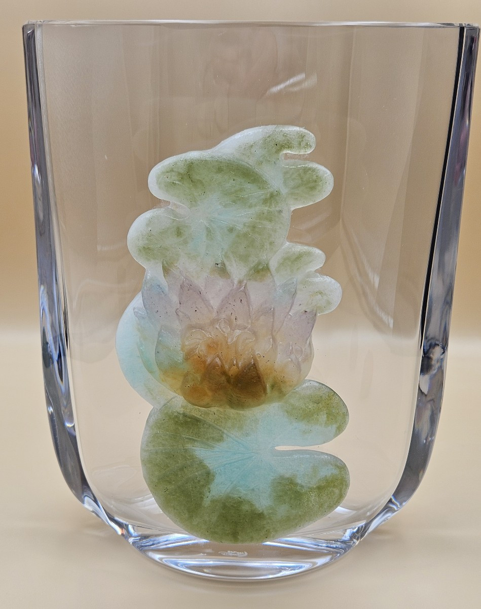 Daum Nancy - Vase In Crystal And Pâte De Verre - Lotus Flower