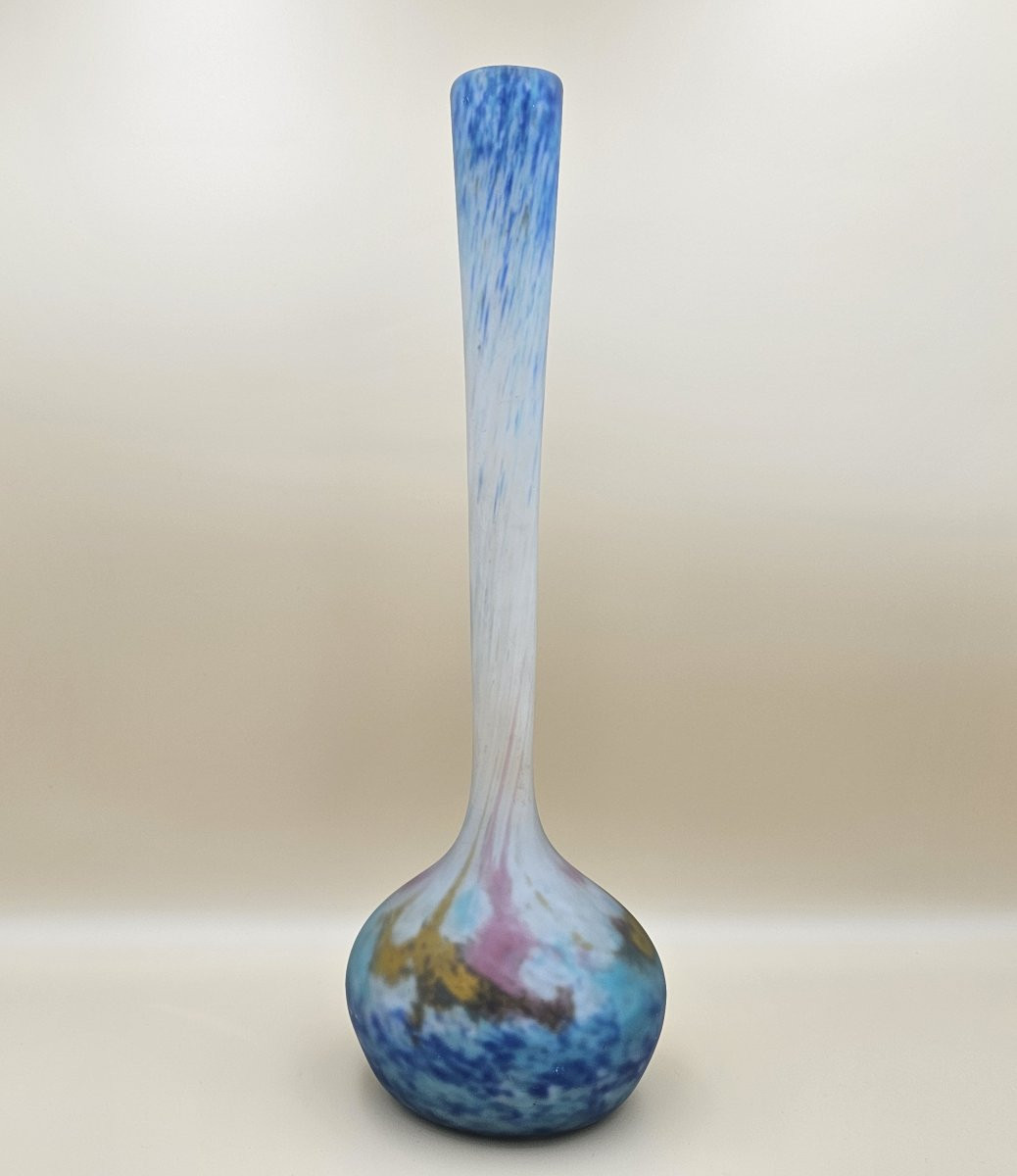 Muller Frères Lunéville - Marmoréen Glass Soliflore Vase - Circa 1925-1930-photo-2