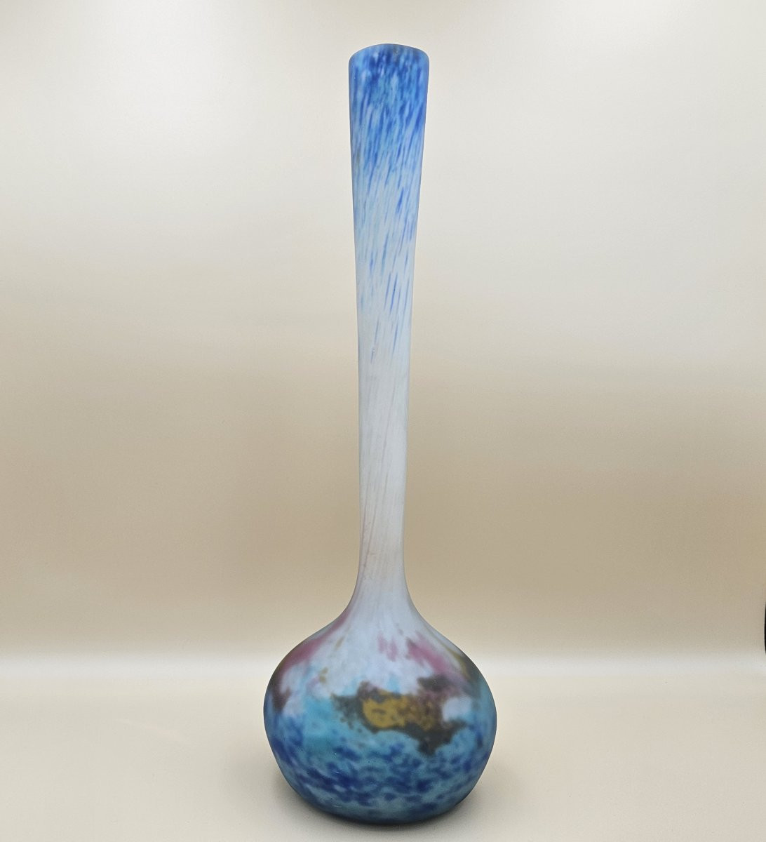 Muller Frères Lunéville - Marmoréen Glass Soliflore Vase - Circa 1925-1930-photo-2