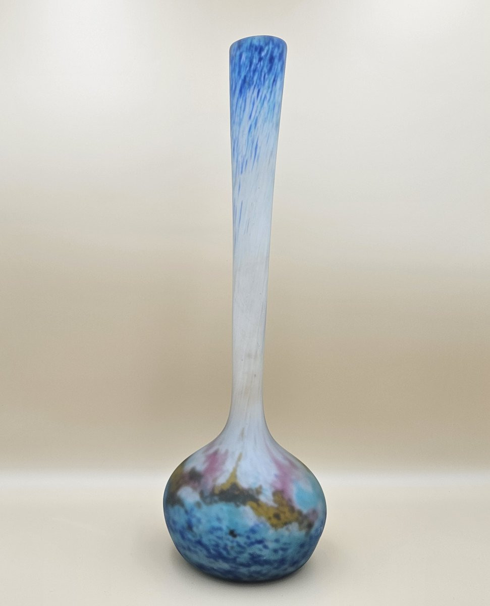 Muller Frères Lunéville - Marmoréen Glass Soliflore Vase - Circa 1925-1930-photo-3