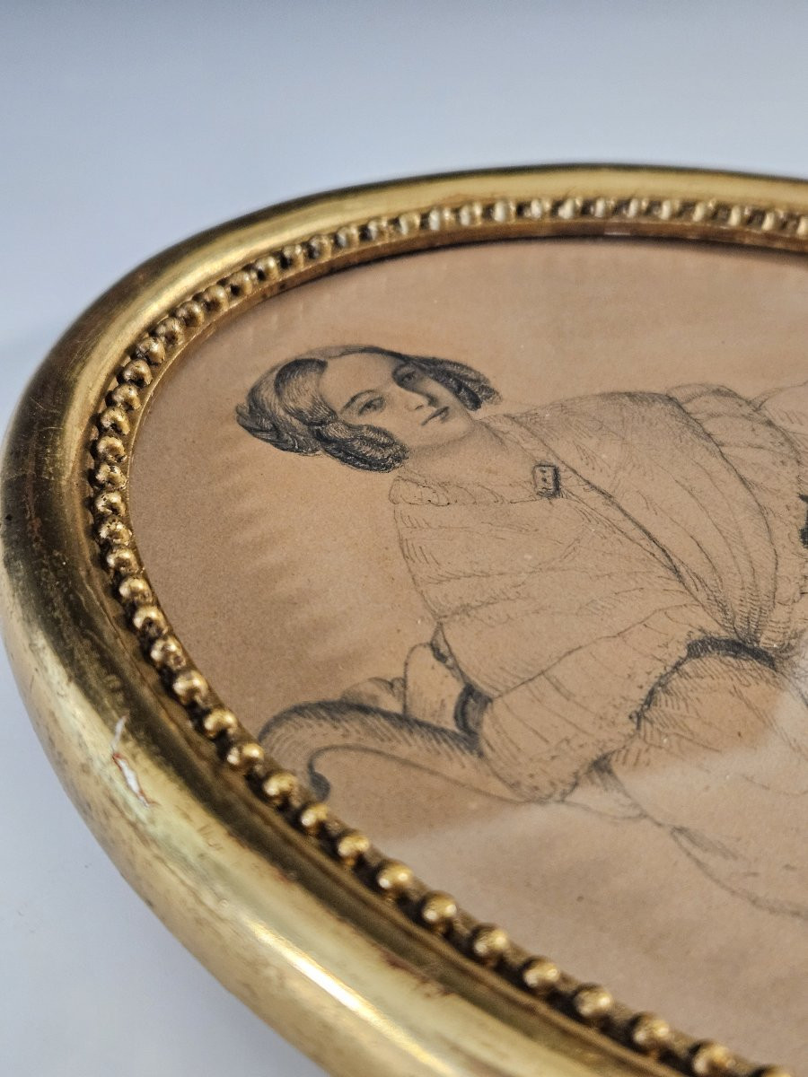 Portrait de jeune femme assise lisant - Ecole française du XIX - dessin à la mine de plomb-photo-2