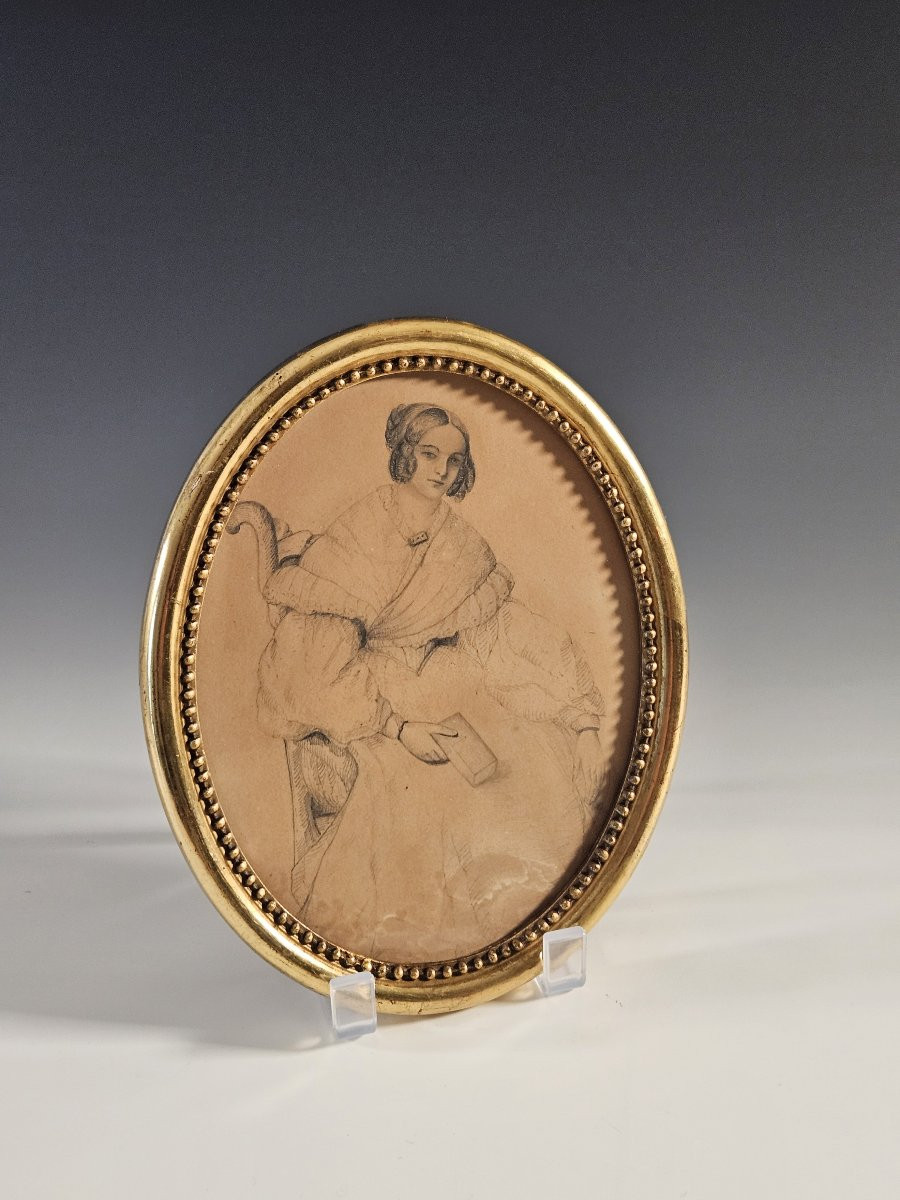Portrait de jeune femme assise lisant - Ecole française du XIX - dessin à la mine de plomb-photo-5
