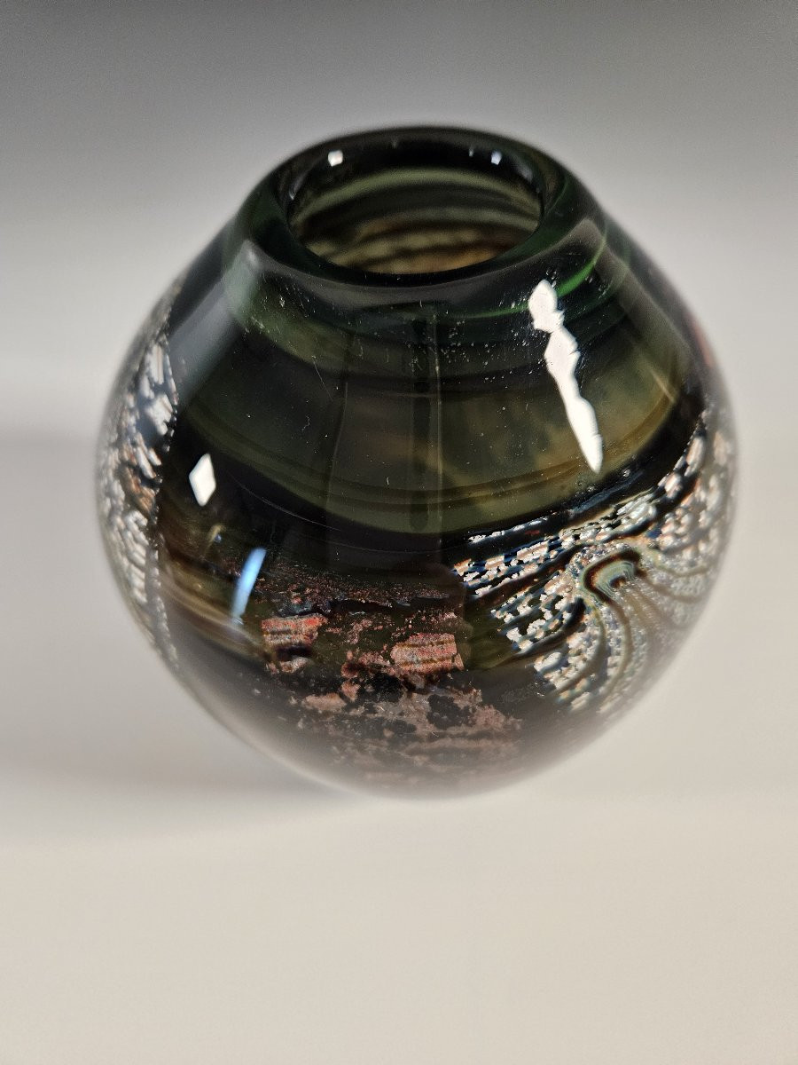 Blown Glass Vase Signed Claude Morin - Atelier Le Pontil Dieulefit - 1982-photo-2