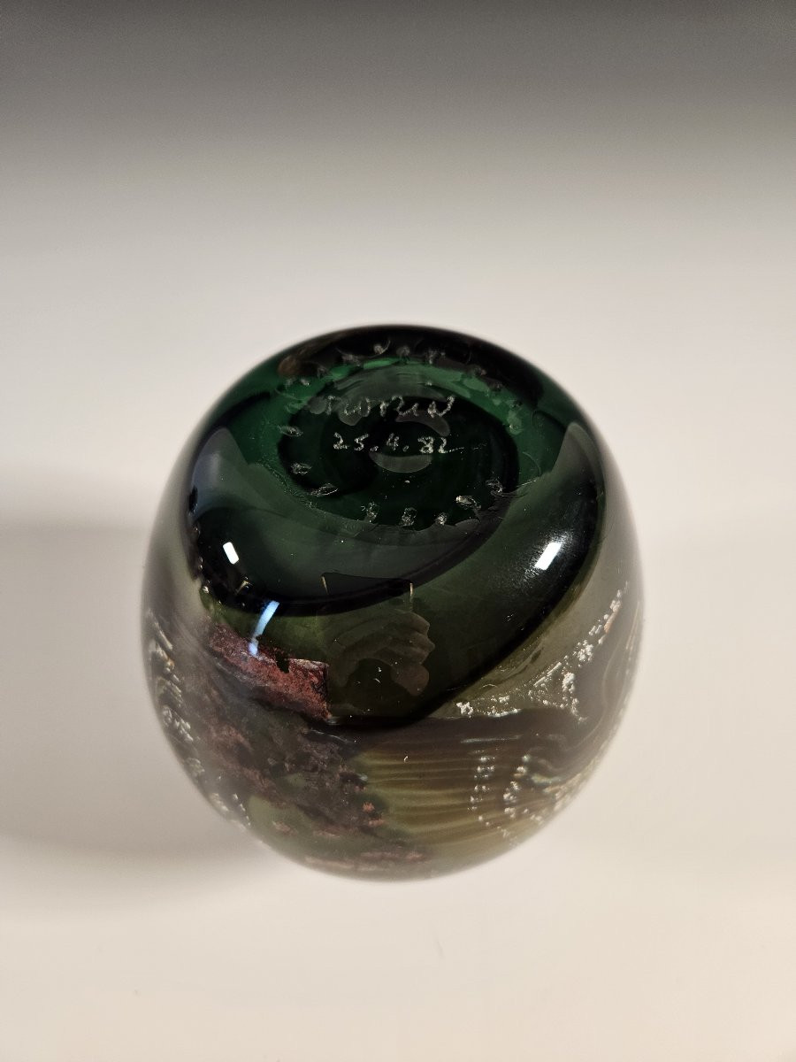 Blown Glass Vase Signed Claude Morin - Atelier Le Pontil Dieulefit - 1982-photo-6