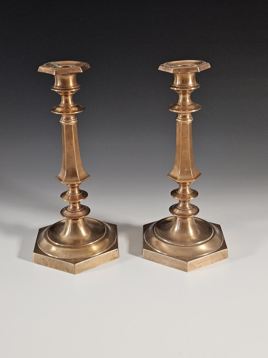 Paire de chandeliers / flambeaux en bronze – XIXᵉ-photo-2