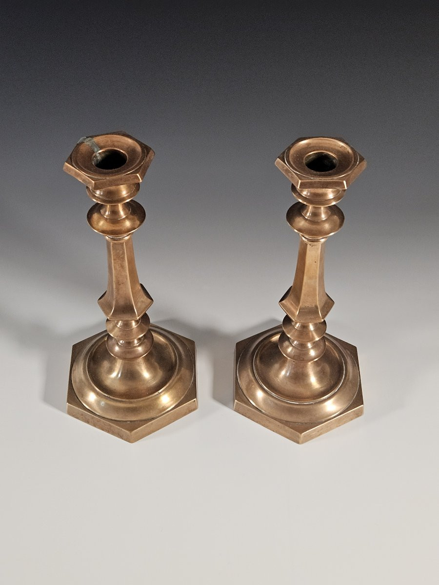 Paire de chandeliers / flambeaux en bronze – XIXᵉ-photo-3