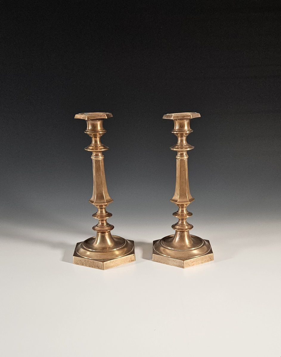 Paire de chandeliers / flambeaux en bronze – XIXᵉ-photo-1