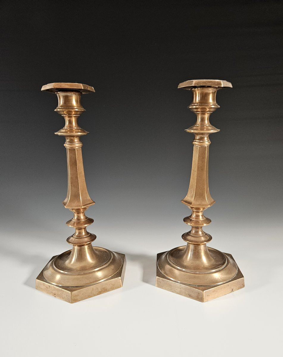 Paire de chandeliers / flambeaux en bronze – XIXᵉ-photo-2