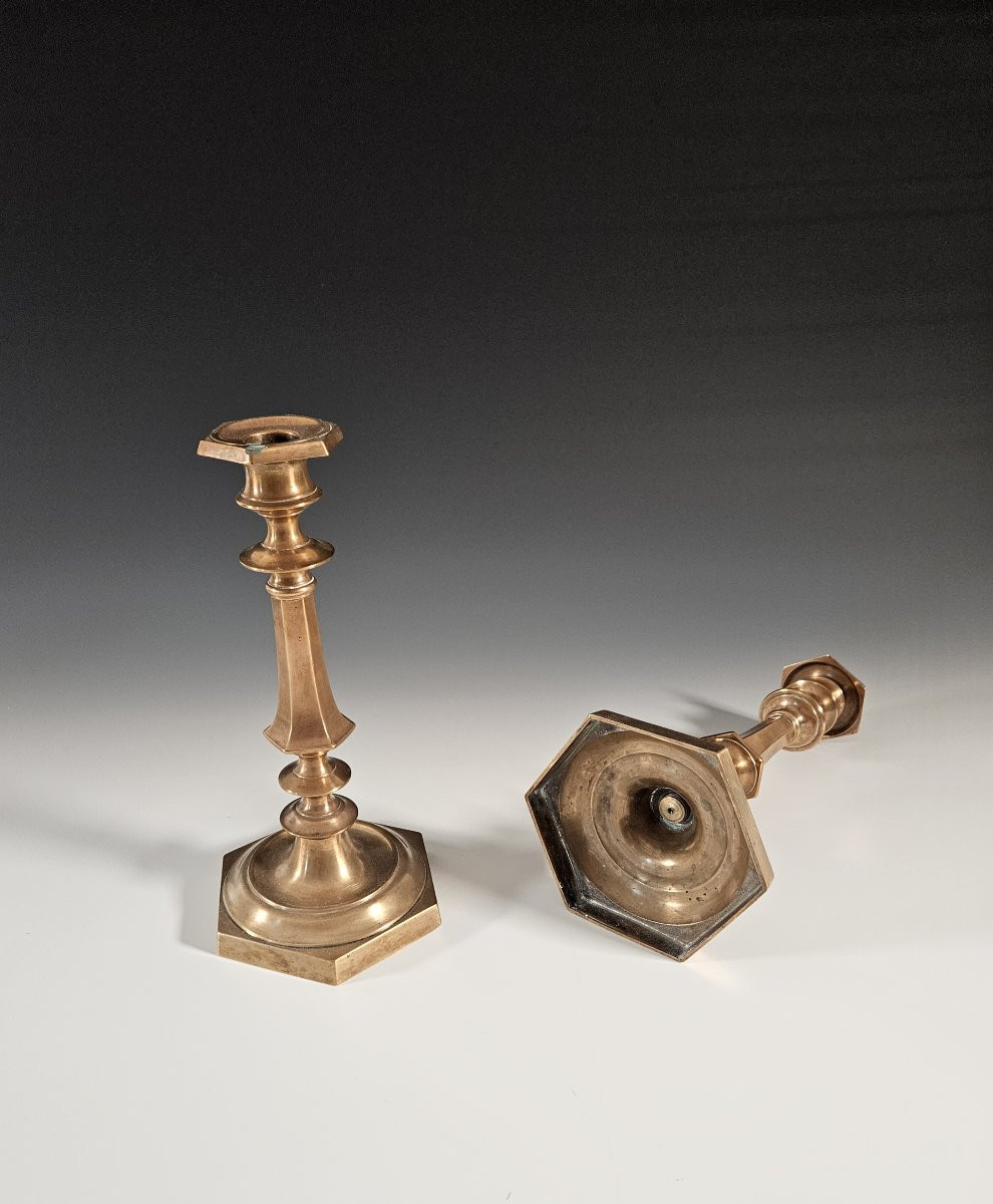 Paire de chandeliers / flambeaux en bronze – XIXᵉ-photo-5
