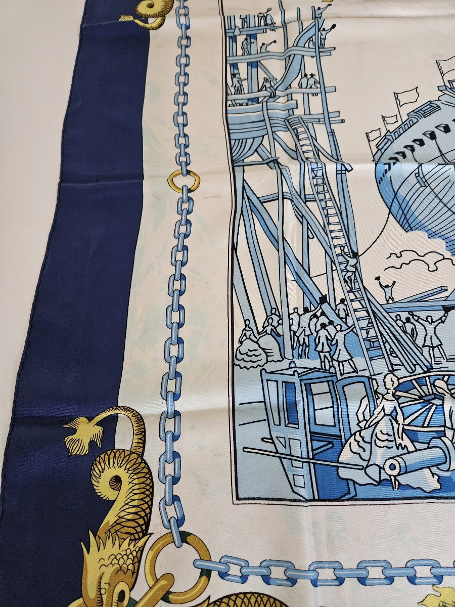 Hermès Square Scarf - Lancement d'Un Vaisseau Aux Chantiers Navals Du Roy - 1964-photo-3