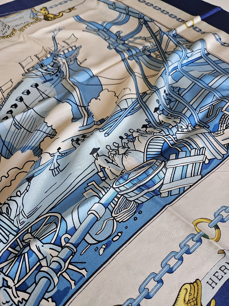 Hermès Square Scarf - Lancement d'Un Vaisseau Aux Chantiers Navals Du Roy - 1964-photo-6