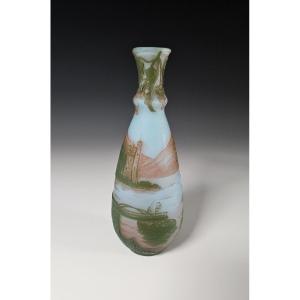 DEVEZ  - Vase Art Nouveau - Cristallerie de Pantin - verre multicouche gravé à l'acide
