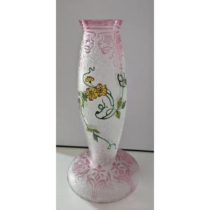 BACCARAT Vase en cristal dégagé à l’acide - Clématites - Art Nouveau 