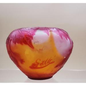 Galle Hawthorn Ball Vase - Multi-layered Acid-etched Glass - Art Nouveau