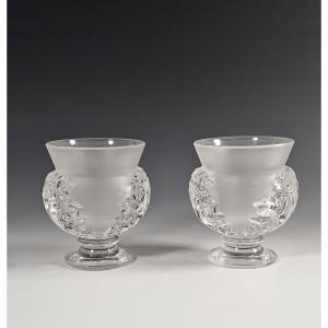 Lalique Pair Of Crystal Vases - Saint Cloud Model