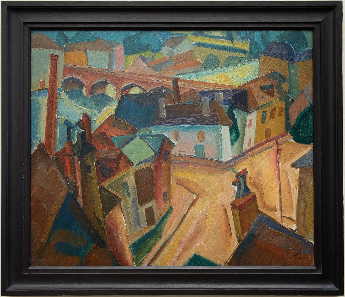 Cubist Painting By Dick Beer, The City Of Pau, 1920-photo-2