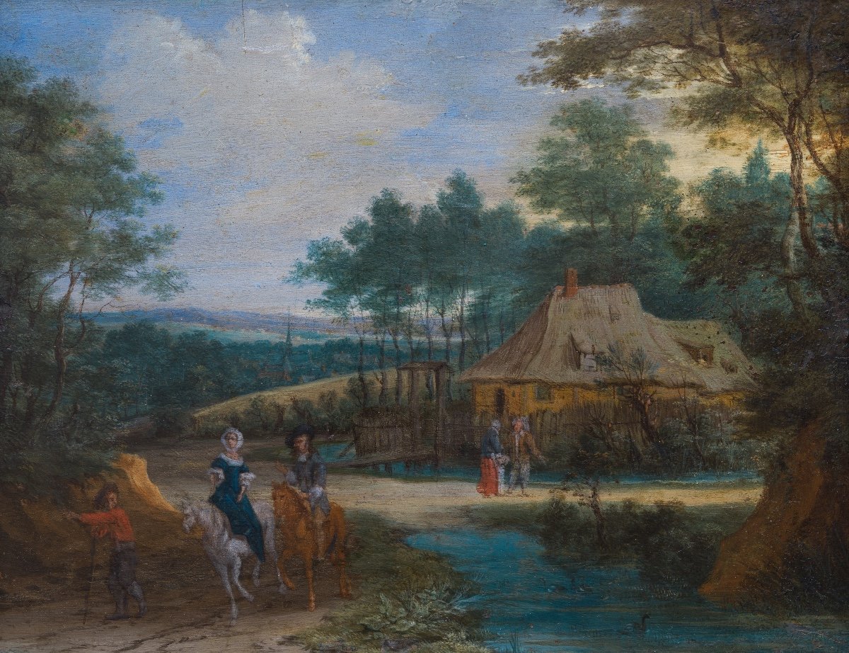 Attributed To Pieter Gysels - A Wooded Landscape With riders-photo-2