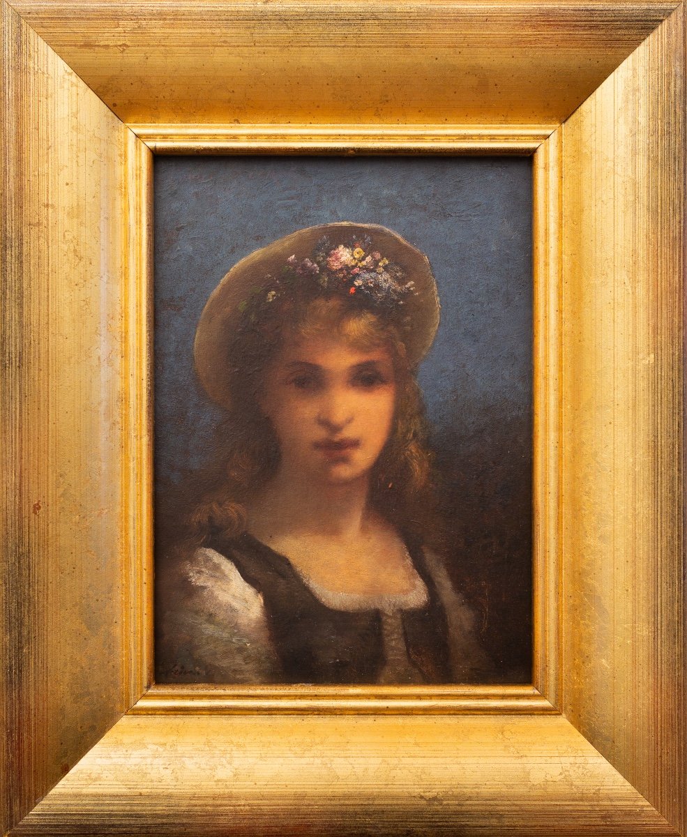 French Girl With Flowered Hat By Léon Richet-photo-2