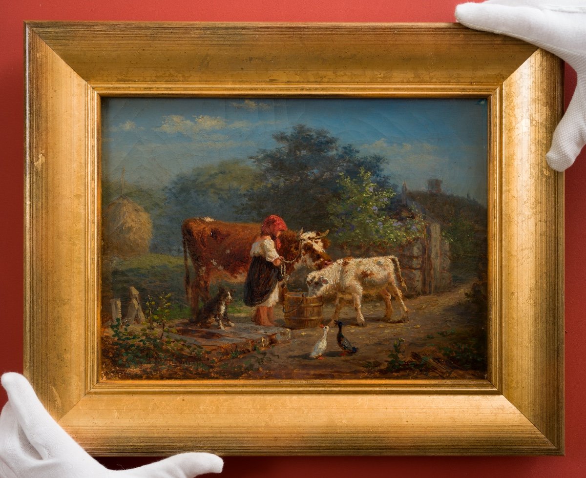 Gustaf Brandelius (1833 - 1884) - A Young Woman With Her Animals-photo-2