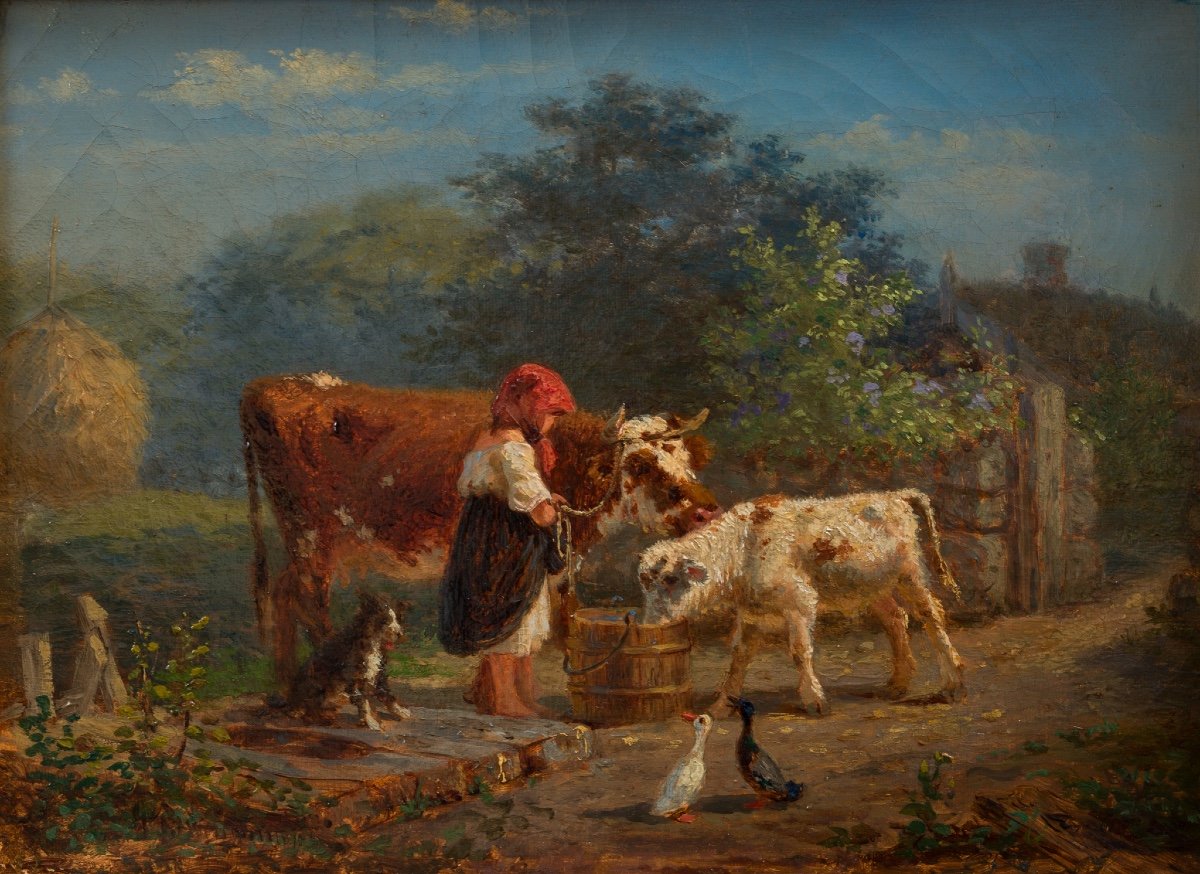 Gustaf Brandelius (1833 - 1884) - Une Jeune Femme Avec Ses Animaux