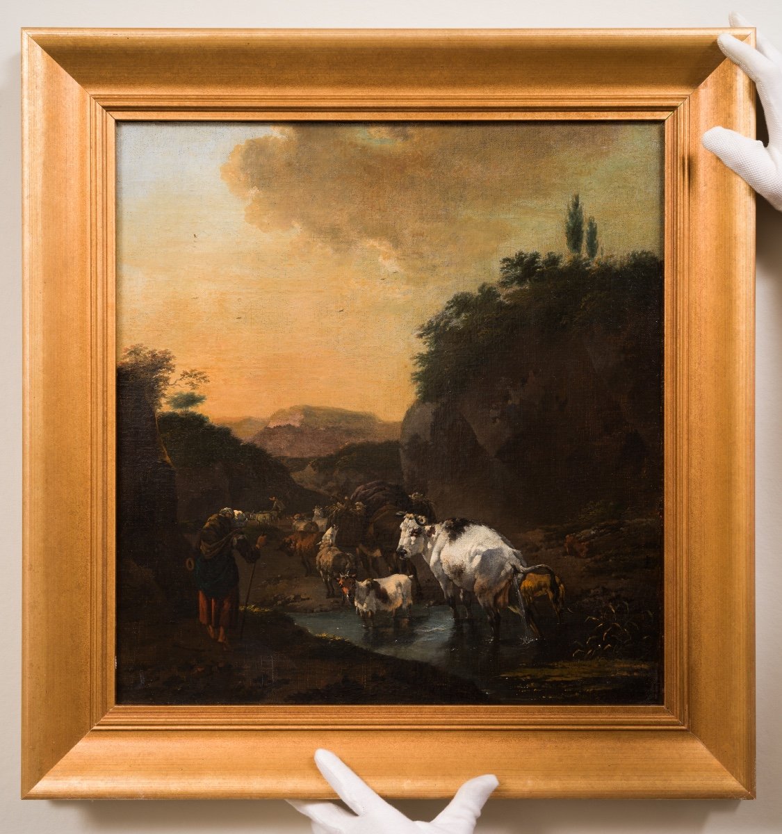Jan Frans Soolmaker - Shepherd With Sheep, Cows And A Goat In A Landscape-photo-2