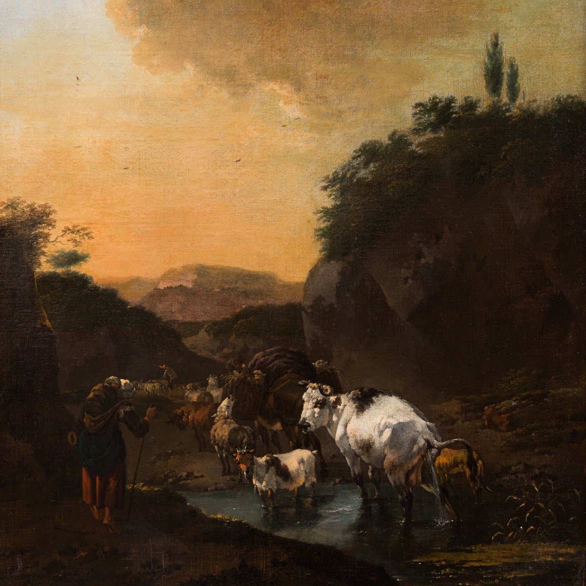 Jan Frans Soolmaker - Shepherd With Sheep, Cows And A Goat In A Landscape-photo-3