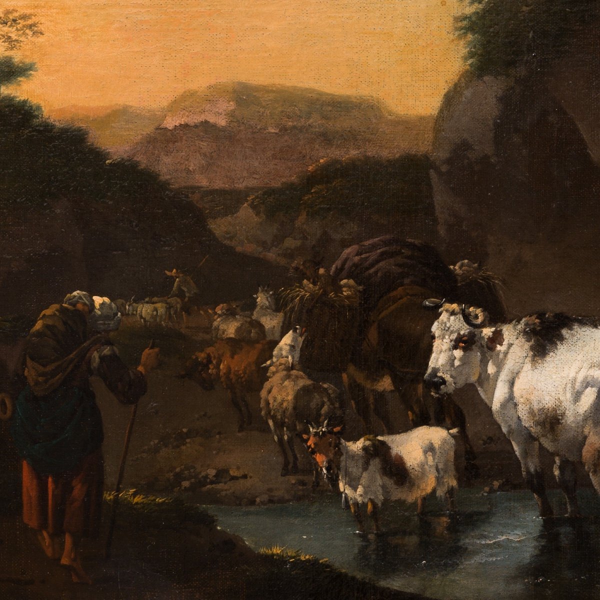 Jan Frans Soolmaker - Shepherd With Sheep, Cows And A Goat In A Landscape-photo-4