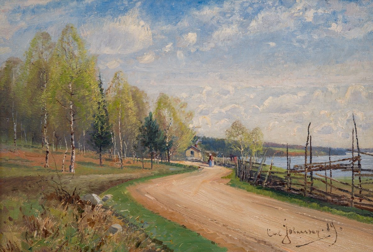 Carl Johansson (1863-1944) - Paysage d'été Avec Route, 1889-photo-3