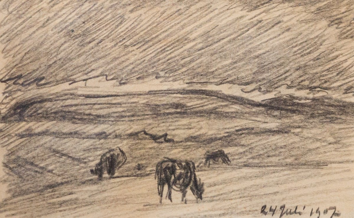 Nils Kreuger (1858-1930) - Vaches Paissant Dans Un Pré, 1907-photo-3