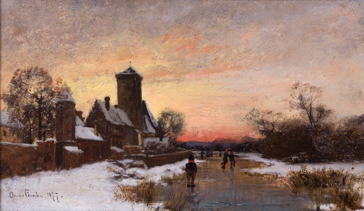 Oscar Törnå - Skaters At Dusk Near The Village Stream, 1877-photo-2