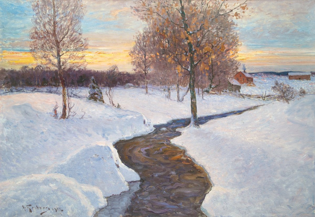 Winter Landscape In The Evening Light By Anton Genberg, 1912-photo-2