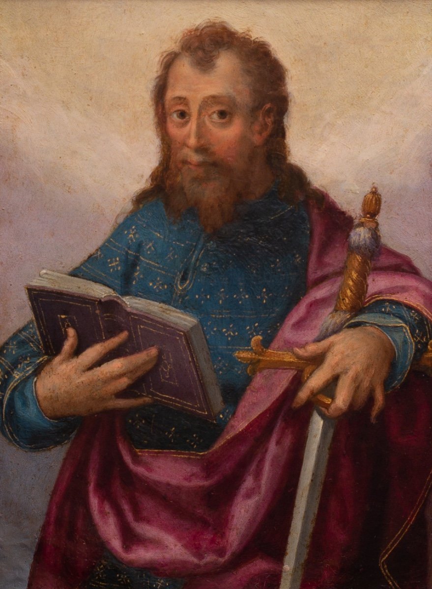 St Paul Avec épée Et Livre, École Maniériste, 1600s-photo-2