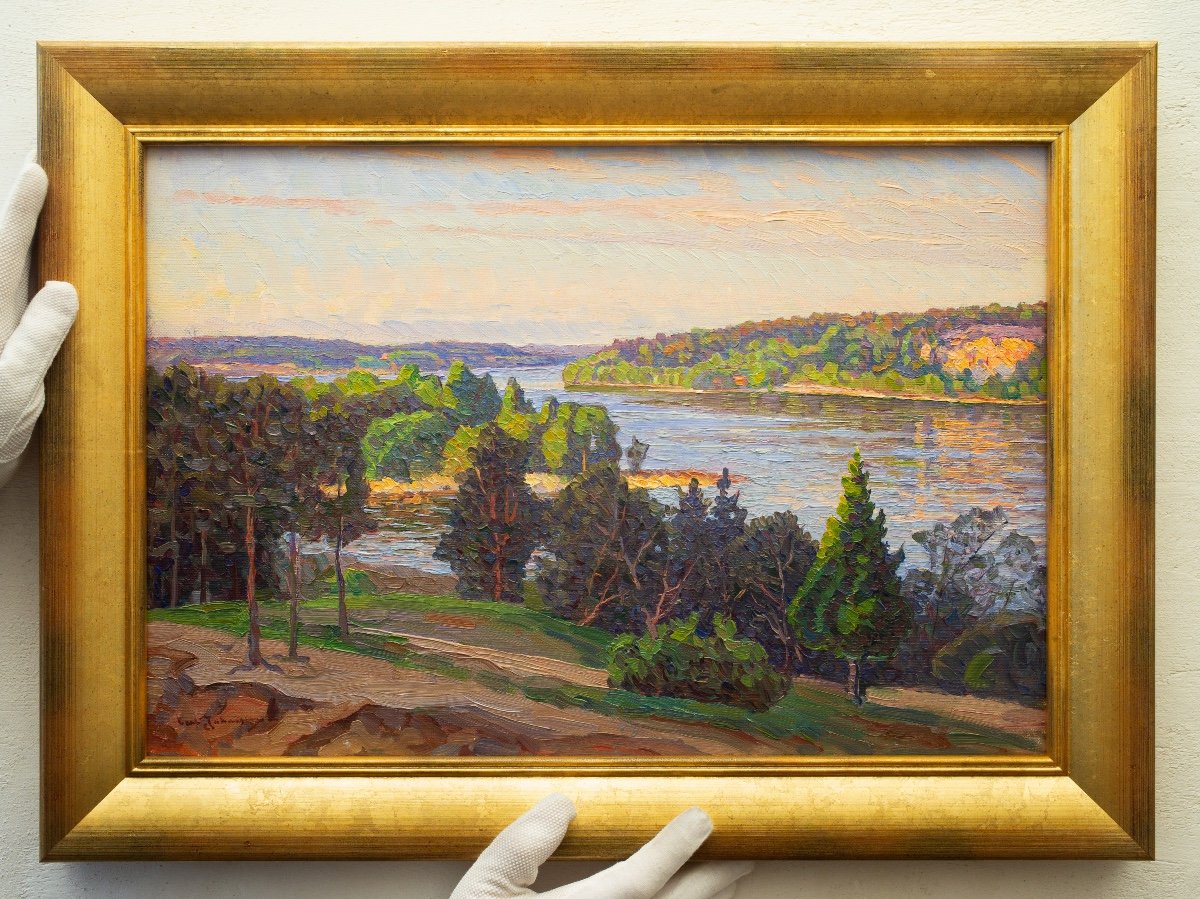 A Wooded Lakeland View, Une Peinture De Paysage De l'Artiste Suédois Carl Johansson-photo-2