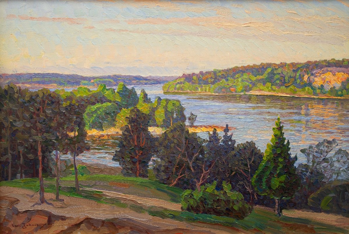 A Wooded Lakeland View, A Landscape Painting By Swedish Artist Carl Johansson-photo-3