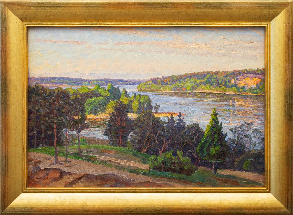 A Wooded Lakeland View, A Landscape Painting By Swedish Artist Carl Johansson